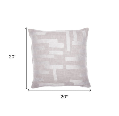 20" Ivory Geometric Cotton Blend Throw Pillow With Embroidery HomeRoots