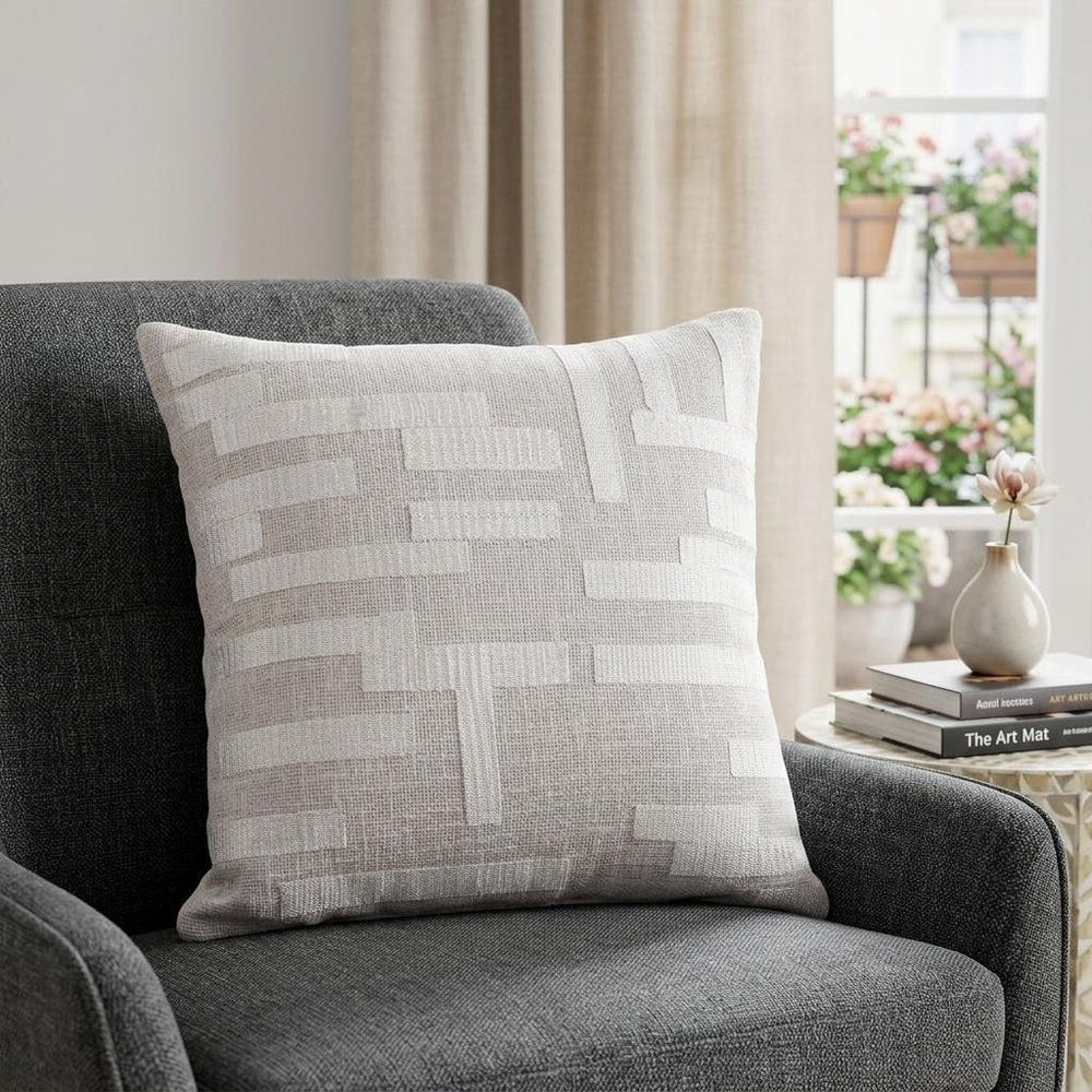 24" Ivory Cotton Blend Throw Pillow with Embroidery — view 1