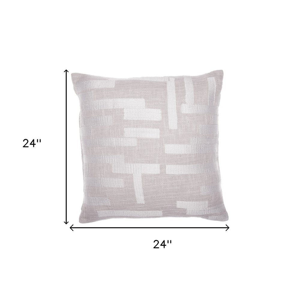 24" Ivory Cotton Blend Throw Pillow with Embroidery HomeRoots