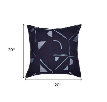 20" Blue Geometric Cotton Blend Throw Pillow With Embroidery HomeRoots
