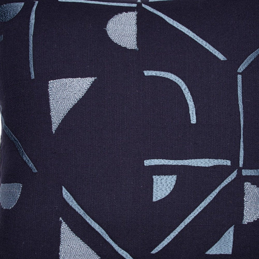 24" Blue Geometric Cotton Blend Throw Pillow With Embroidery HomeRoots