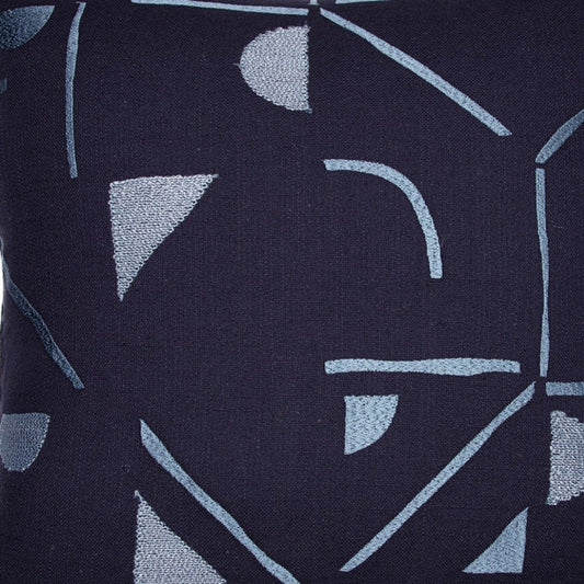 24" Blue Geometric Cotton Blend Throw Pillow With Embroidery