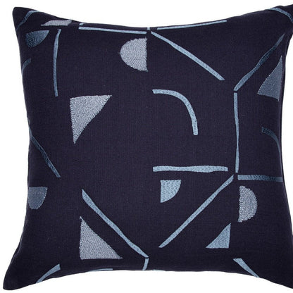 24" Blue Geometric Cotton Blend Throw Pillow With Embroidery HomeRoots