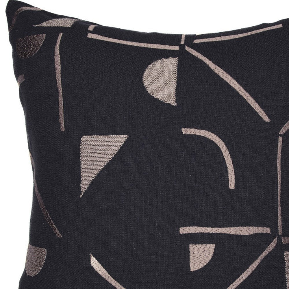 20" Beige and Black Geometric Cotton Blend Throw Pillow With Embroidery — view 2
