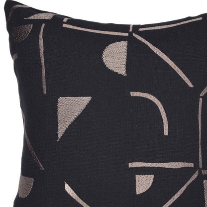 20" Beige and Black Geometric Cotton Blend Throw Pillow With Embroidery HomeRoots
