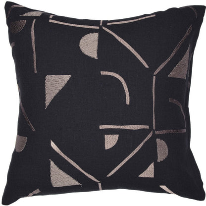 20" Beige and Black Geometric Cotton Blend Throw Pillow With Embroidery HomeRoots