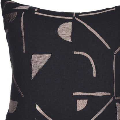 24" Beige and Black Geometric Cotton Blend Throw Pillow With Embroidery HomeRoots