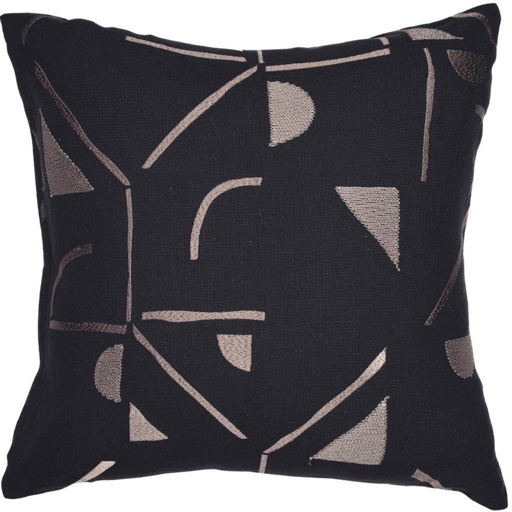 24" Beige and Black Geometric Cotton Blend Throw Pillow With Embroidery — view 5