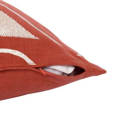 20" Orange and Ivory Geometric Cotton Blend Throw Pillow With Embroidery HomeRoots
