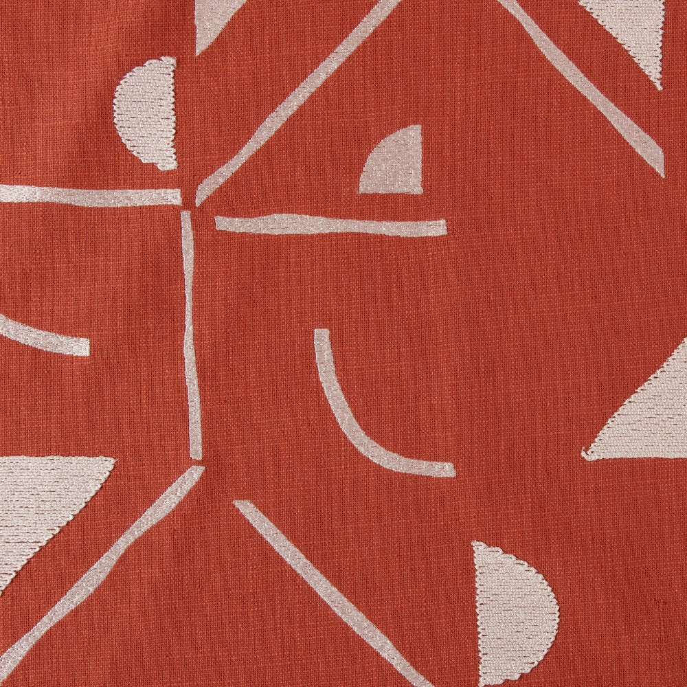 20" Orange and Ivory Geometric Cotton Blend Throw Pillow With Embroidery — view 7