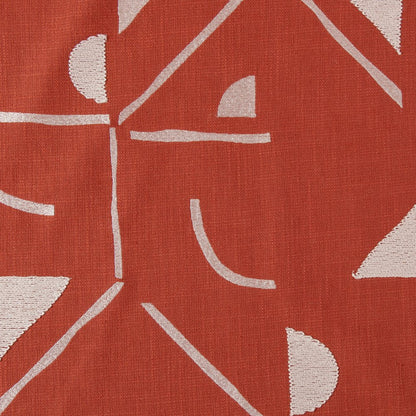 20" Orange and Ivory Geometric Cotton Blend Throw Pillow With Embroidery HomeRoots