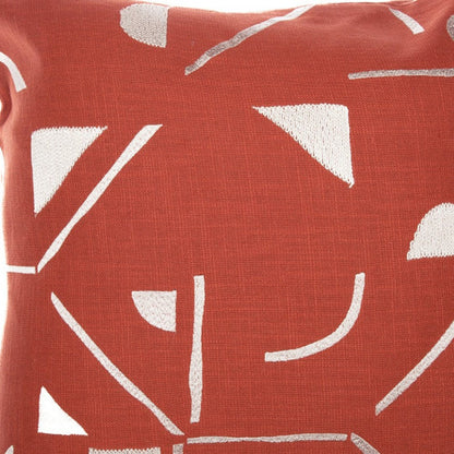 24" Orange and Ivory Geometric Cotton Blend Throw Pillow  With Embroidery HomeRoots