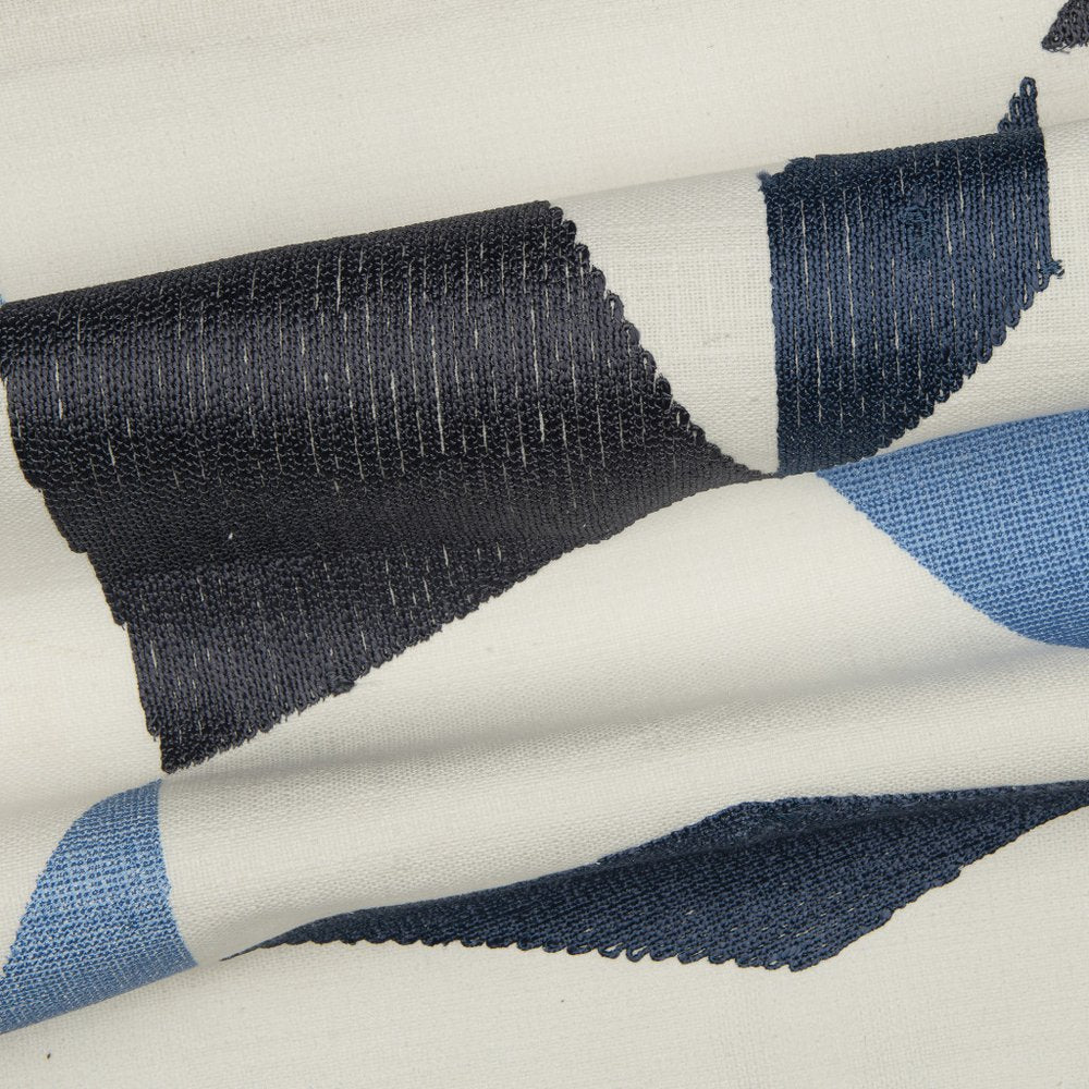 24" Ivory and Blue Geometric Cotton Blend Throw Pillow  With Embroidery — view 3