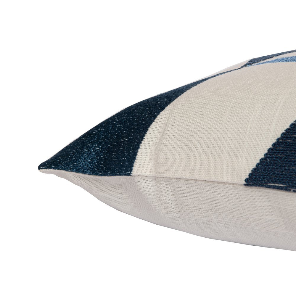24" Ivory and Blue Geometric Cotton Blend Throw Pillow  With Embroidery — view 4