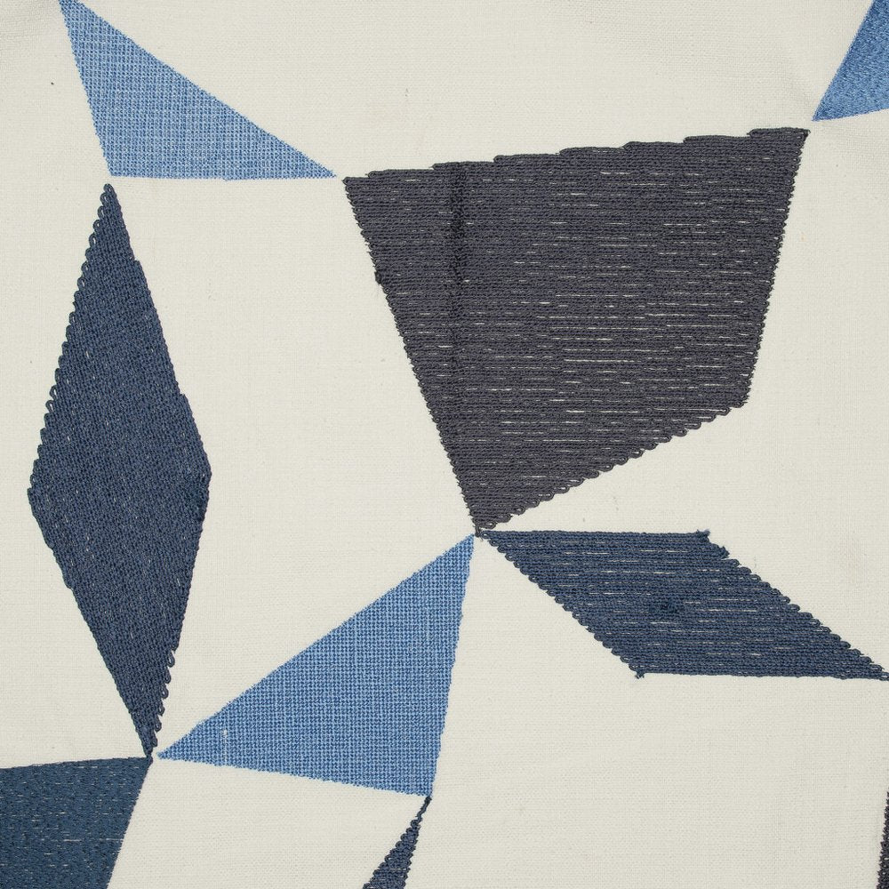 24" Ivory and Blue Geometric Cotton Blend Throw Pillow  With Embroidery — view 6
