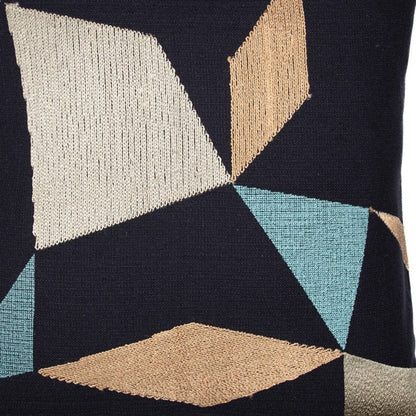 20" Blue and Beige Geometric Cotton Blend Throw Pillow With Embroidery HomeRoots