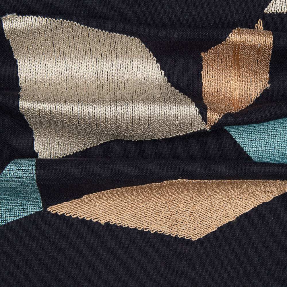24" Blue and Beige Geometric Cotton Blend Throw Pillow With Embroidery — view 10