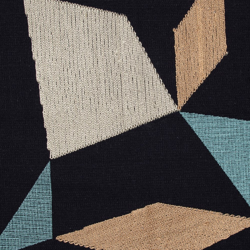 24" Blue and Beige Geometric Cotton Blend Throw Pillow With Embroidery HomeRoots