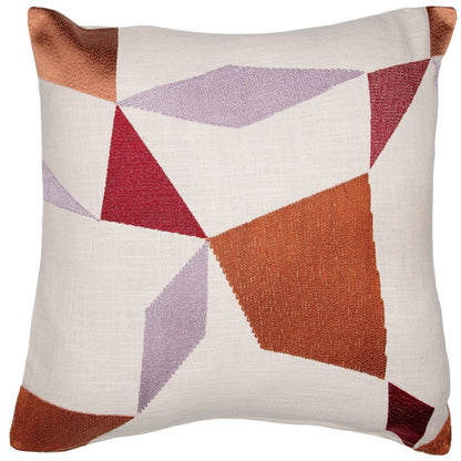 24" Ivory Geometric Cotton Blend Throw Pillow With Embroidery HomeRoots