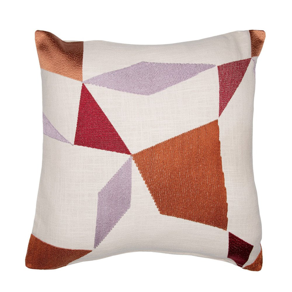 24" Ivory Geometric Cotton Blend Throw Pillow With Embroidery HomeRoots