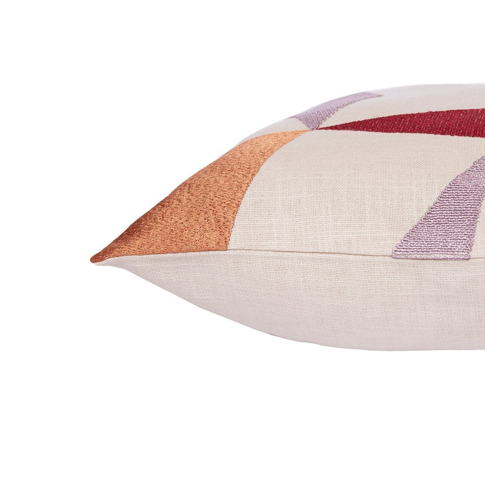 24" Ivory Geometric Cotton Blend Throw Pillow With Embroidery HomeRoots