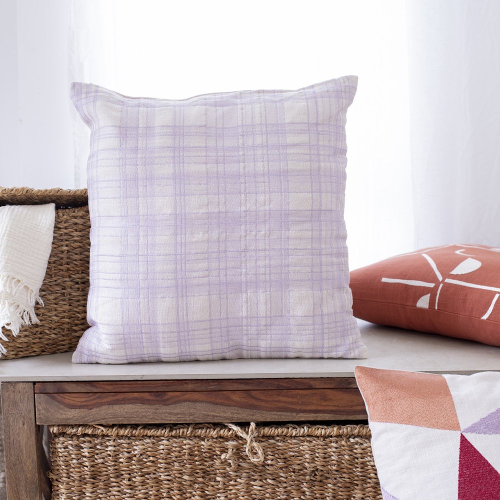 24" Ivory Geometric Cotton Blend Throw Pillow With Embroidery HomeRoots