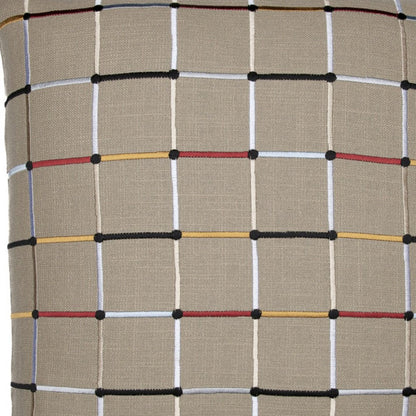24" Beige Check Cotton Blend Throw Pillow With Embroidery HomeRoots