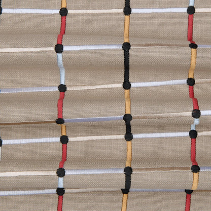 24" Beige Check Cotton Blend Throw Pillow With Embroidery HomeRoots