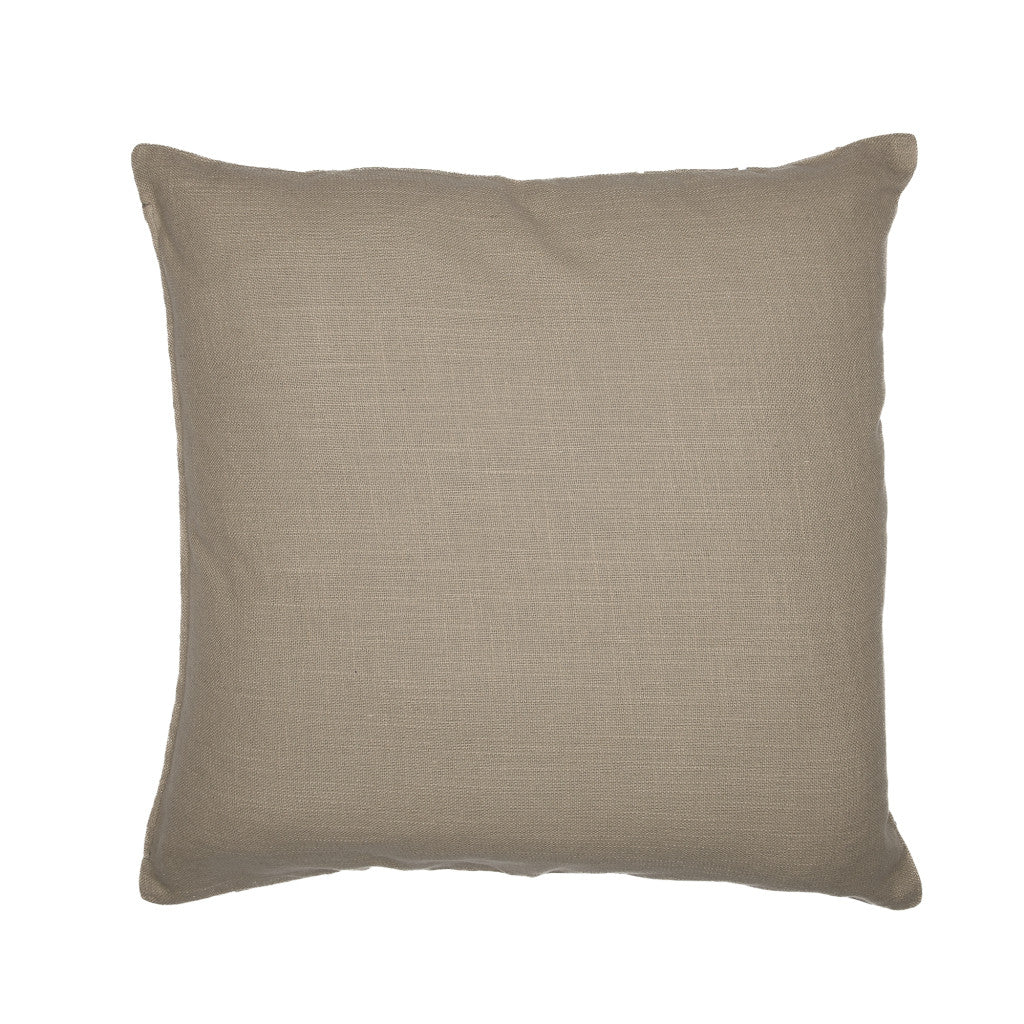 24" Beige Check Cotton Blend Throw Pillow With Embroidery