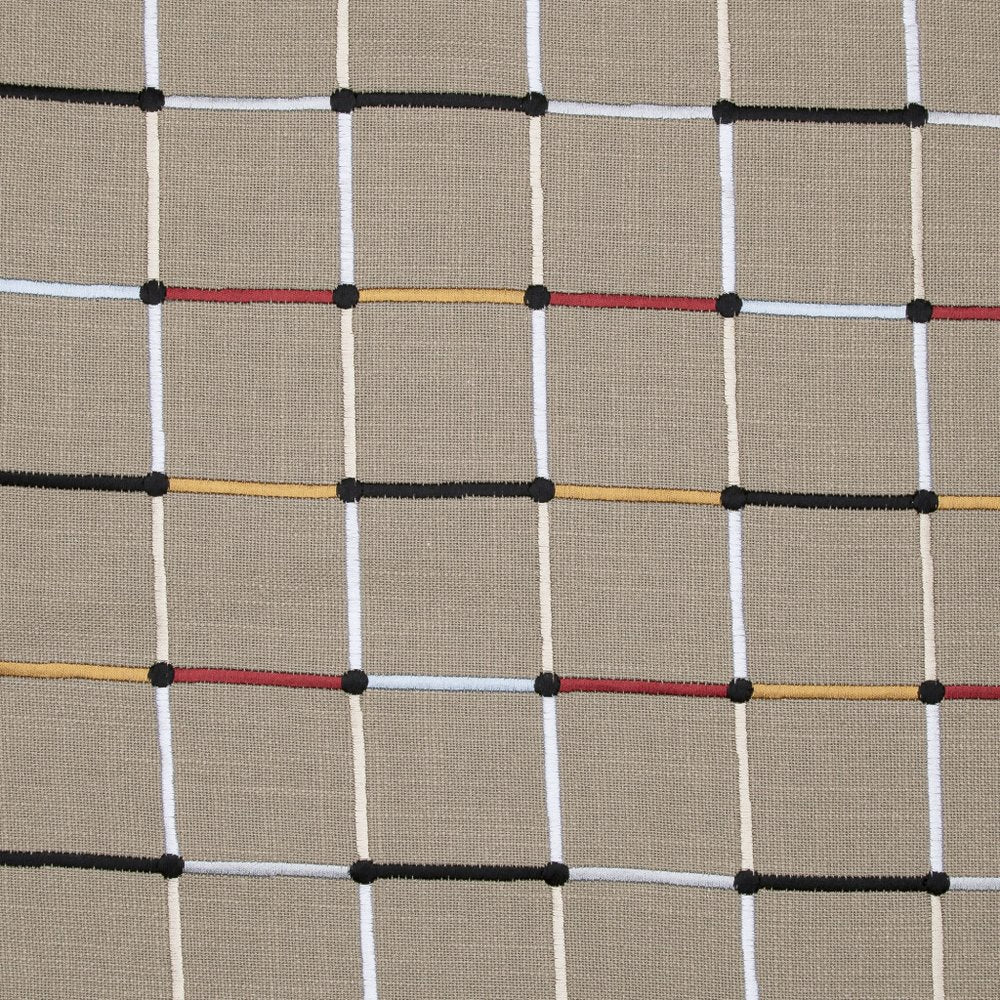 24" Beige Check Cotton Blend Throw Pillow With Embroidery — view 7