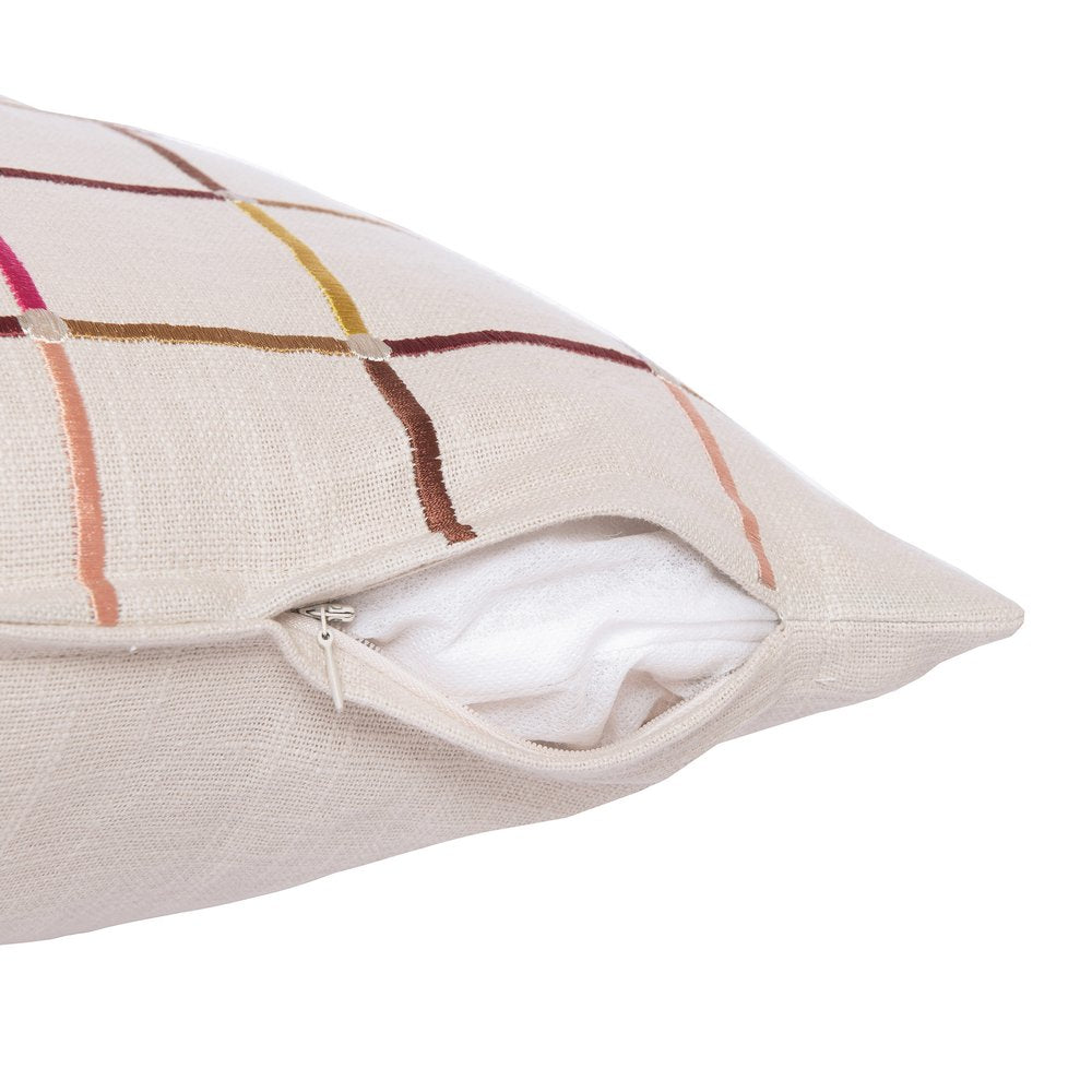 24" White Check Cotton Blend Throw Pillow With Embroidery HomeRoots