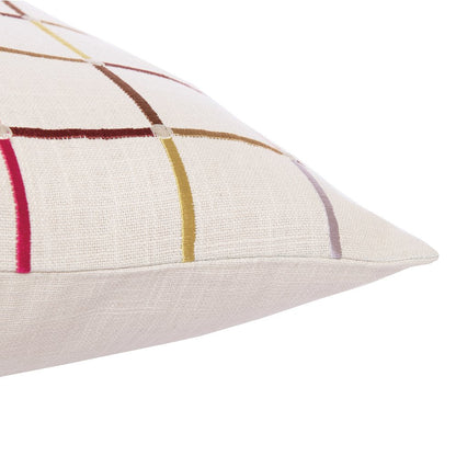 24" White Check Cotton Blend Throw Pillow With Embroidery HomeRoots