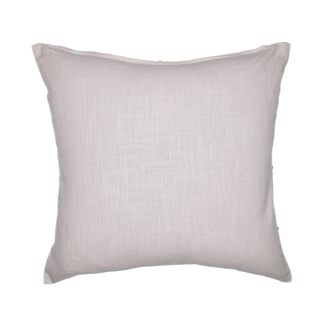 24" White Check Cotton Blend Throw Pillow With Embroidery