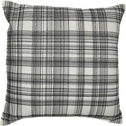 24" White and Black Check Cotton Blend Throw Pillow With Embroidery HomeRoots