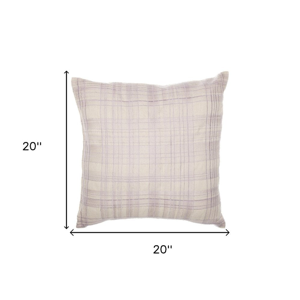 20" Ivory Check Cotton Blend Throw Pillow With Embroidery — view 7