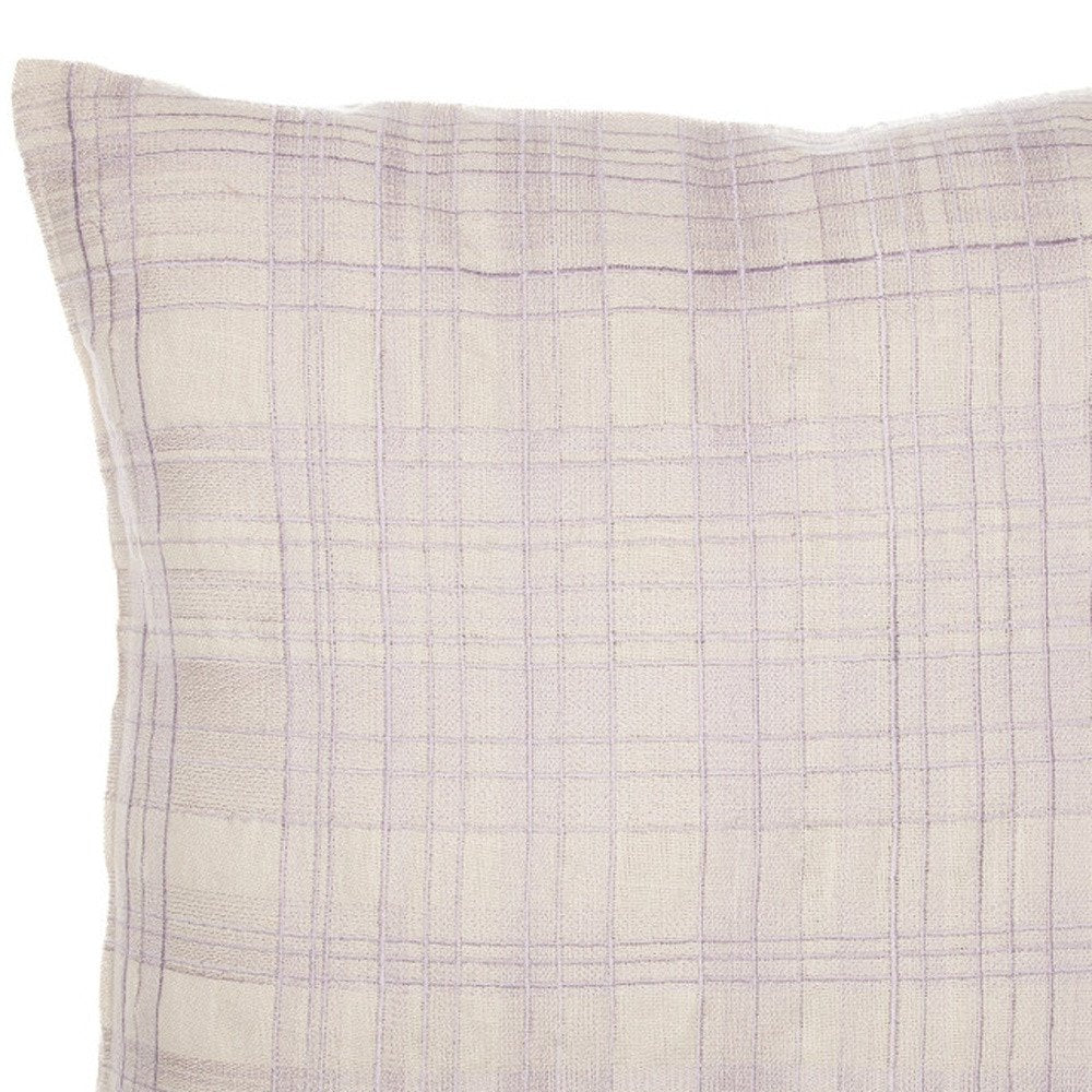 20" Ivory Check Cotton Blend Throw Pillow With Embroidery HomeRoots