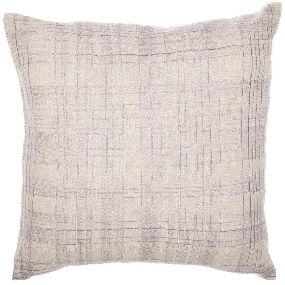 20" Ivory Check Cotton Blend Throw Pillow With Embroidery HomeRoots