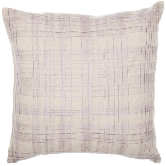 20" Ivory Check Cotton Blend Throw Pillow With Embroidery