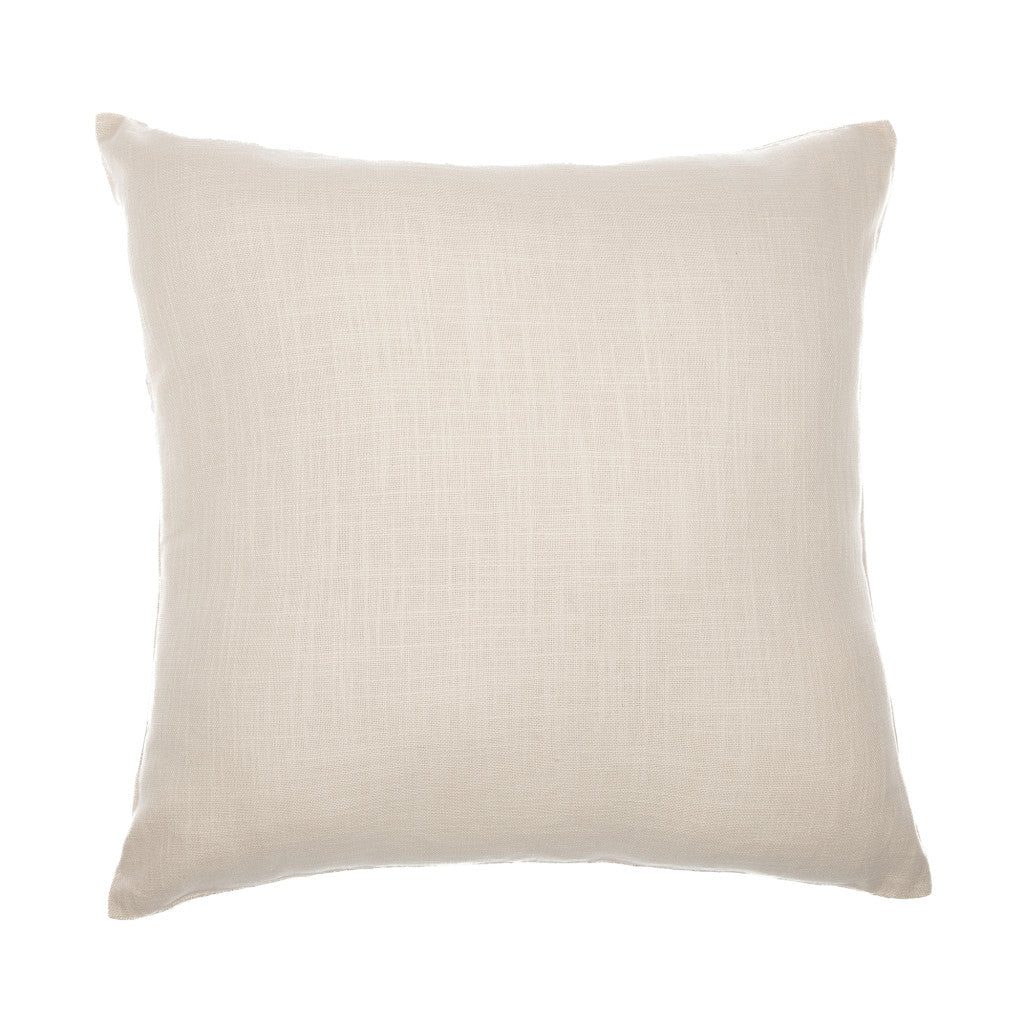 20" Ivory Check Cotton Blend Throw Pillow With Embroidery