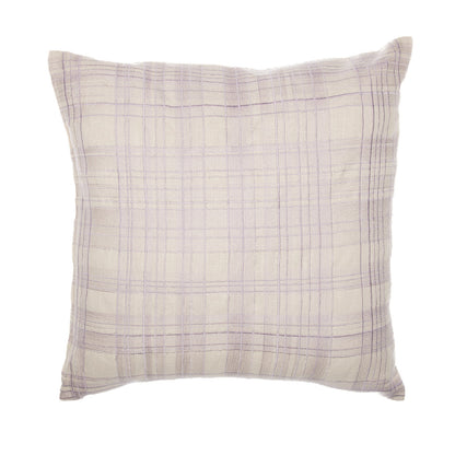 24" Ivory Check Cotton Blend Throw Pillow With Embroidery