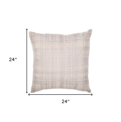 24" Ivory Check Cotton Blend Throw Pillow With Embroidery HomeRoots