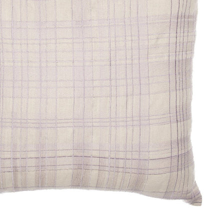 24" Ivory Check Cotton Blend Throw Pillow With Embroidery HomeRoots
