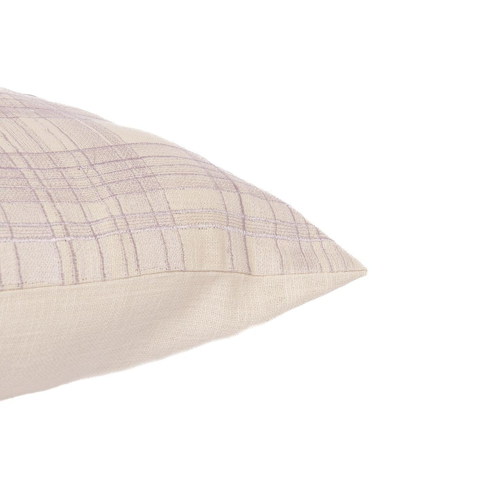 24" Ivory Check Cotton Blend Throw Pillow With Embroidery HomeRoots