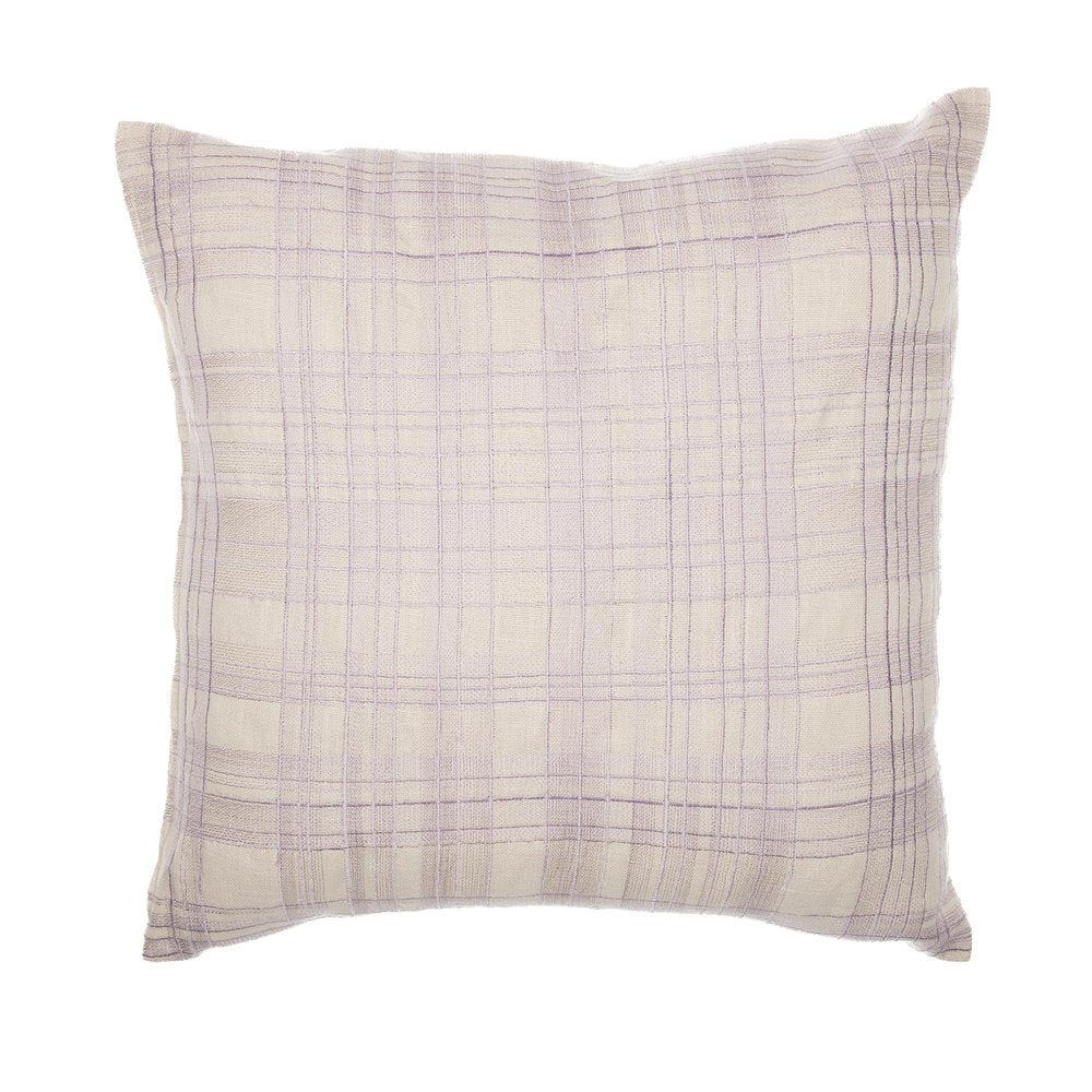 24" Ivory Check Cotton Blend Throw Pillow With Embroidery — view 4