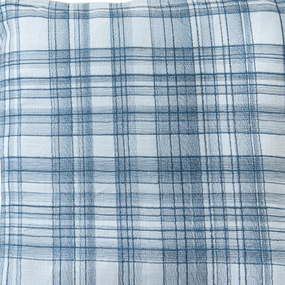 20" Blue Check Cotton Blend Throw Pillow With Embroidery HomeRoots