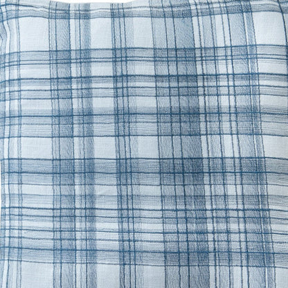 20" Blue Check Cotton Blend Throw Pillow With Embroidery HomeRoots