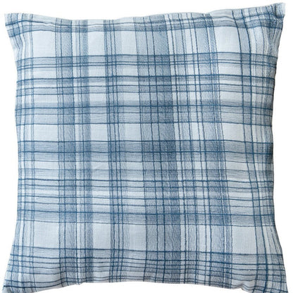 20" Blue Check Cotton Blend Throw Pillow With Embroidery HomeRoots