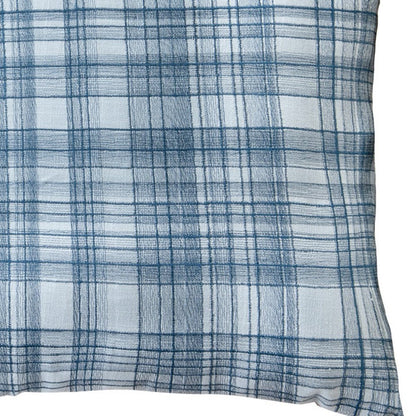 24" Blue Check Cotton Blend Throw Pillow With Embroidery HomeRoots