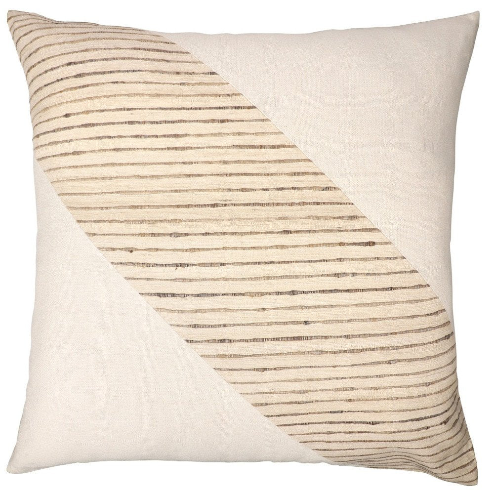 24" Beige and White Geometric Silk Throw Pillow With Embroidery HomeRoots