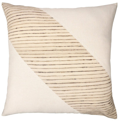 24" Beige and White Geometric Silk Throw Pillow With Embroidery HomeRoots